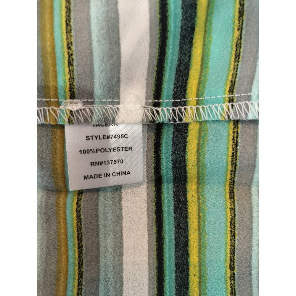 Tacera Women’s Small Green Chevron Sleeveless Blouse Gold Zip V-Neck Top - Picture 7 of 7